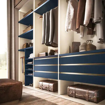 Blue Luxury Custom Wooden Bedroom Walking Closet And Wardrobe