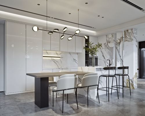Modern White Lacquer Kitchen Cabinet Custom Glossy Kitchen Cabinet With Island Dinning Table Kitchen Furniture Storage
