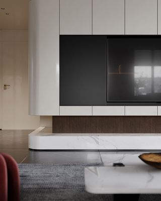 Modern TV Cabinet Custom TV Wall Unit White Lacquer Cabinet Fitted Living Room Furniture