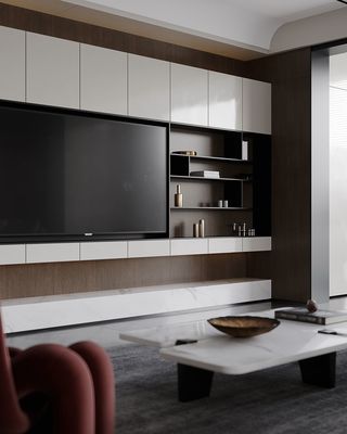 Modern TV Cabinet Custom TV Wall Unit White Lacquer Cabinet Fitted Living Room Furniture