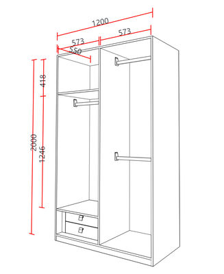 Wholesale Wood Wardrobe 2 Door Bedroom Furniture With Drawers Shelves And Hanging Rod