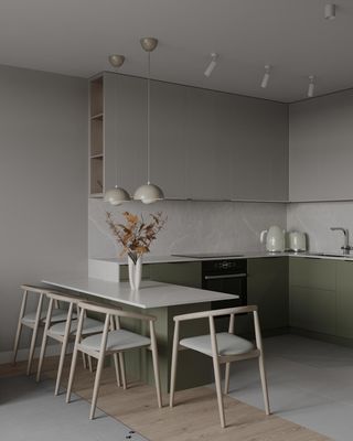 Minimalist Elegance Kitchen Cabinet Chic Grey With Green Kitchen Furniture