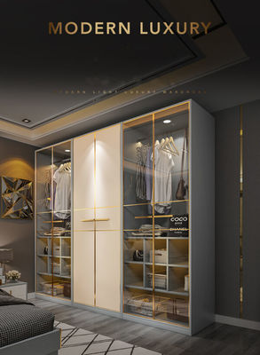 Luxury Led Light Walking Clothes Organizer Closet Storage Cabinet Wardrobe With Glass For Room