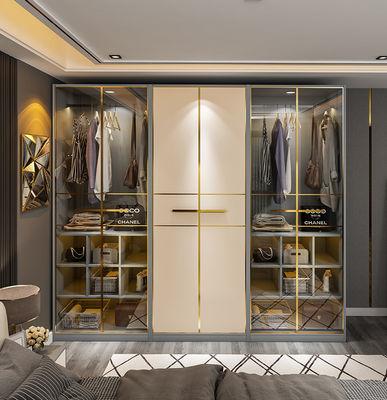 Luxury Led Light Walking Clothes Organizer Closet Storage Cabinet Wardrobe With Glass For Room
