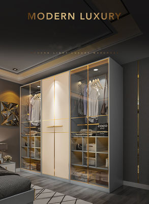 Luxury Led Light Walking Clothes Organizer Closet Storage Cabinet Wardrobe With Glass For Room