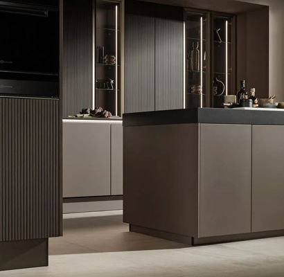 2024 New Custom Color Design Luxury Wood Veneer Kitchen Cabinet With Island Cupboards For Kitchen