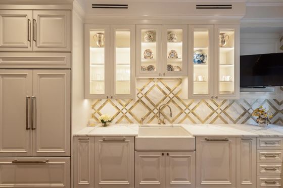 Classic White Rustic Style Solid Wood Kitchen Cabinet Organizer Custom Kitchen Cabinet With Handle