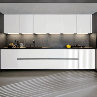 Custom Kitchen Cabinet Handleless Push Open Matt White Cupboard Lacquer Finish Kitchen Furniture
