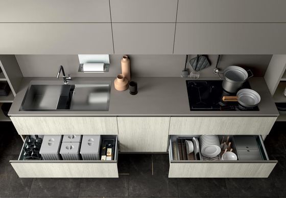 Modern Kitchen Cabinet Solid Color Matte Lacquer Door Custom Melamine Kitchen Cabinet  Free Kitchen Design