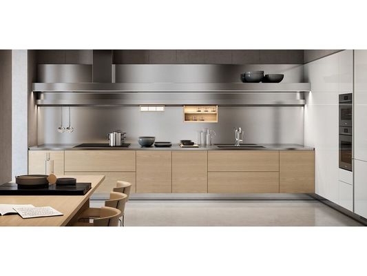 Modern Designs High End Affordable Custom Furniture Stainless Steel Melamine Kitchen Cabinets with LED Lighting