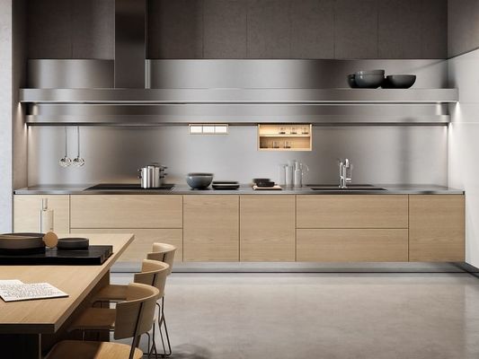 Modern Designs High End Affordable Custom Furniture Stainless Steel Melamine Kitchen Cabinets with LED Lighting