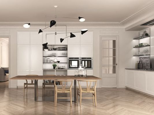 Custom Classic White Lacquered Aluminium Waterproof Residential Kitchen Cabinets For Indoor