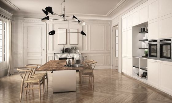 Custom Classic White Lacquered Aluminium Waterproof Residential Kitchen Cabinets For Indoor