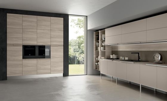 New Modular Structure Matt Wood And Aluminium Kitchen Cabinet Designs