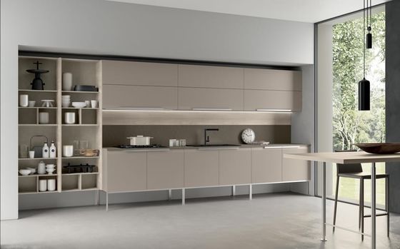 New Modular Structure Matt Wood And Aluminium Kitchen Cabinet Designs