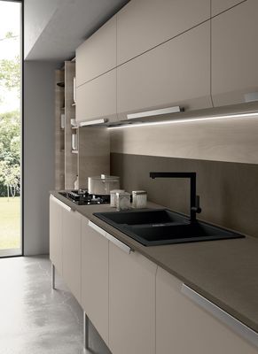 New Modular Structure Matt Wood And Aluminium Kitchen Cabinet Designs