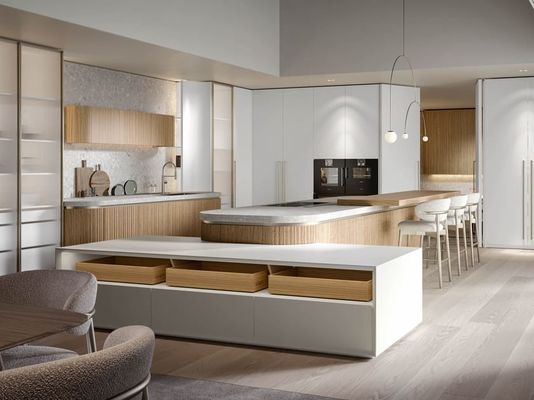 Free Design Modern Kitchen Cabinet With Glass Door Natural Oak Wood Matt Lacquer Kitchen Cabinet
