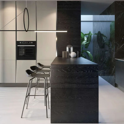 Custom Modern Modular Wood Grain Kitchen Cabinets Minimalist Style MDF Board Kitchen Cabinets