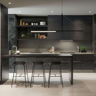 Custom Modern Modular Wood Grain Kitchen Cabinets Minimalist Style MDF Board Kitchen Cabinets