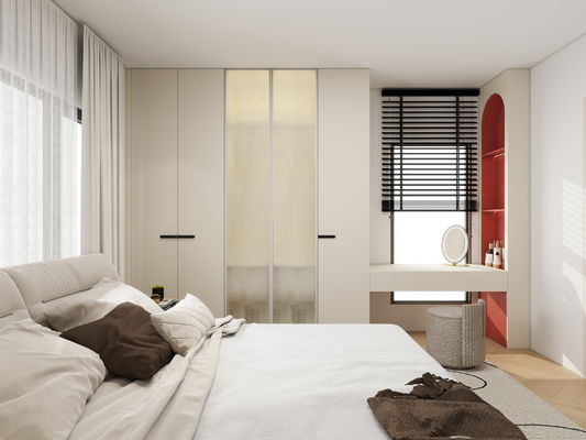 Modern Storage Bedroom Furniture Customized Closet Glass Door Walk In Wooden Wardrobe With Mirror