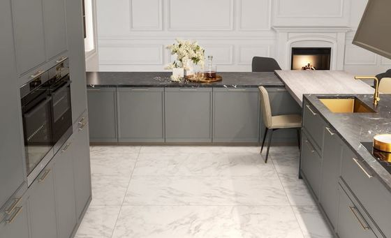 Custom Modern Modular Melamine Kitchen Cabinet with island Matt Quartz Gray Lacquered Wooden Kitchen Cabinets