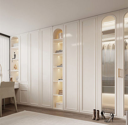 Modern Luxury French  White Clothes Wardrobes With Dressing Table Custom Bedroom Wooden Wardrobes With Mirror