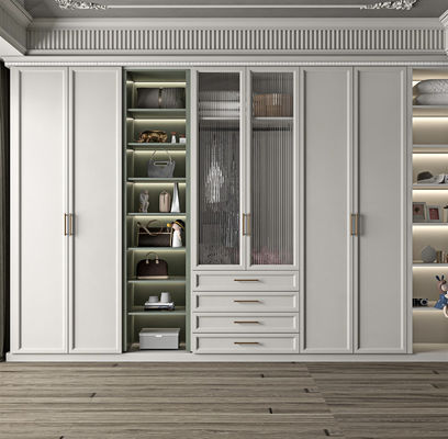 Modern Luxury French  White Clothes Wardrobes With Dressing Table Custom Bedroom Wooden Wardrobes With Mirror