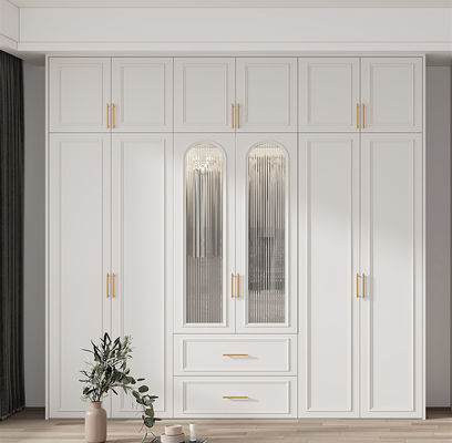 Modern Luxury French  White Clothes Wardrobes With Dressing Table Custom Bedroom Wooden Wardrobes With Mirror