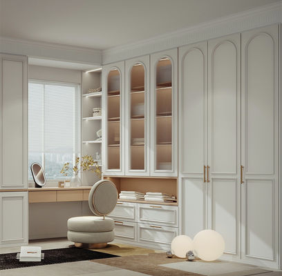 Modern Luxury French  White Clothes Wardrobes With Dressing Table Custom Bedroom Wooden Wardrobes With Mirror