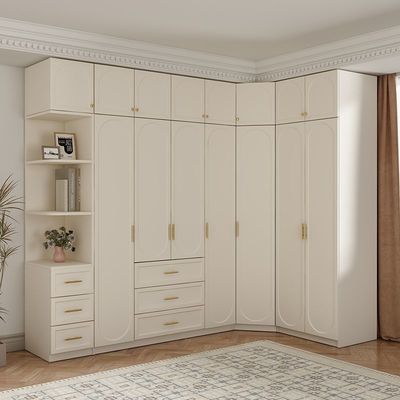 French Style 18mm Melamine Mdf Board White Wardrobe Bedroom Home Solid Wood Wardrobe
