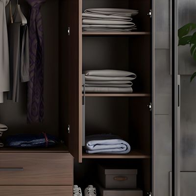 Custom Modern Freestanding Wardrobe with Self Close Drawers Brown Wooden Glass Door Swing Wardrobe
