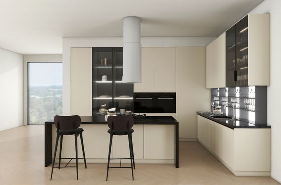 L Shape White Lacquer Custom Made Modular Wood Kitchen Cabinet With Island