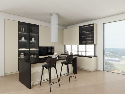 L Shape White Lacquer Custom Made Modular Wood Kitchen Cabinet With Island