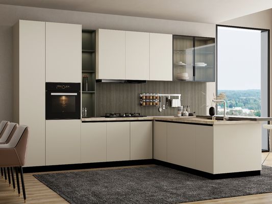 L Shape White Lacquer Custom Made Modular Wood Kitchen Cabinet With Island