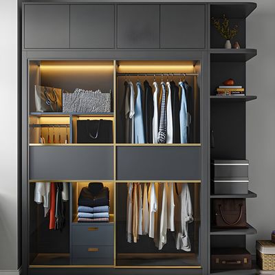Bedroom Furniture Cloth Wardrobe MDF Sliding Door Storage Wardrobe Closet