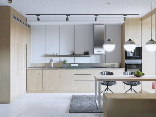 Modern Design Handleless Wood Grain Kitchen Cabinet For Homeowner And Builder