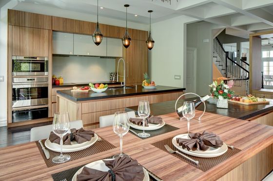 Modern Design Handleless Wood Grain Kitchen Cabinet For Homeowner And Builder