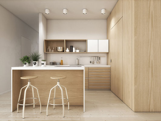 Modern Design Handleless Wood Grain Kitchen Cabinet For Homeowner And Builder