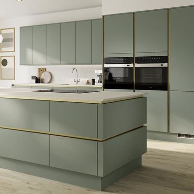 Modern Matt Handleless Green Kitchen Design Unit Cabinet Door Modular Lacquer Kitchen Cabinet