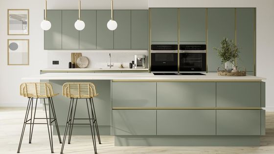 Modern Matt Handleless Green Kitchen Design Unit Cabinet Door Modular Lacquer Kitchen Cabinet