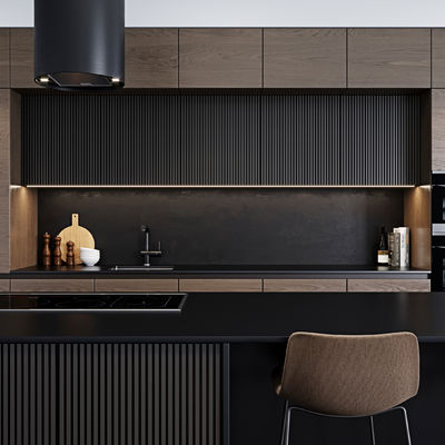 Modular Modern Kitchen Black Melamine Kitchen Cupboards Lacquer Painting Kitchen Cabinets For Apartment