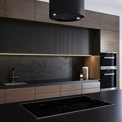 Modular Modern Kitchen Black Melamine Kitchen Cupboards Lacquer Painting Kitchen Cabinets For Apartment