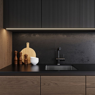 Modular Modern Kitchen Black Melamine Kitchen Cupboards Lacquer Painting Kitchen Cabinets For Apartment
