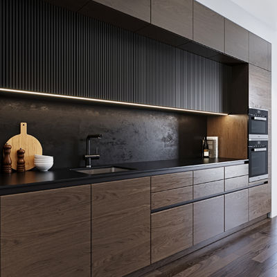 Modular Modern Kitchen Black Melamine Kitchen Cupboards Lacquer Painting Kitchen Cabinets For Apartment