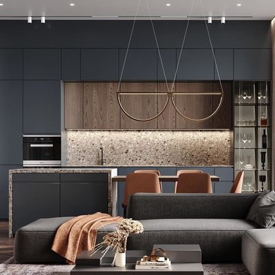 New Modern Solid Wooden Veneer Matt Lacquer Finished Kitchen Cabinet