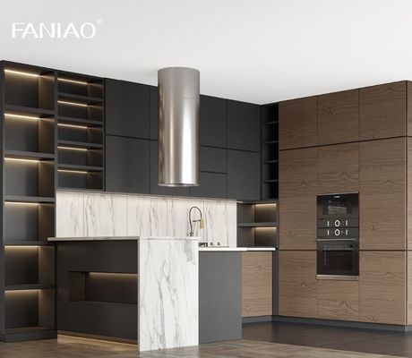 Home Style Interior Smart High Gloss Model Modular Wood Grain Kitchen Cabinets For Apartment
