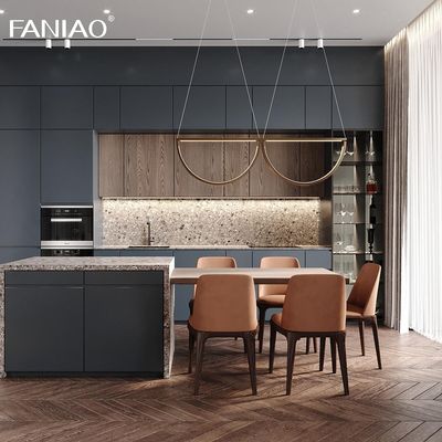 Modern European Modular Unit Melamine Complete Set Kitchen Cabinets With Island