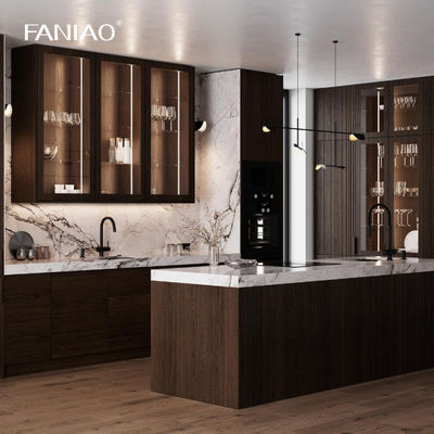 Modern Design Laminated Finish Wood Grain Handleless Kitchen Cabinet For Homeowner And Builder