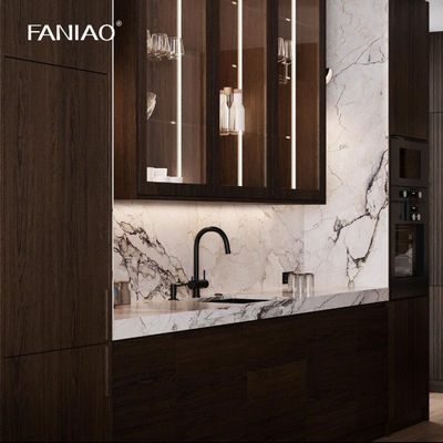 Modern Design Laminated Finish Wood Grain Handleless Kitchen Cabinet For Homeowner And Builder