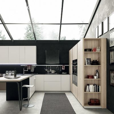 Minimalist Cabinet Designs Natural Wood Grain Stainless Steel Metal Modern Kitchen Cupboard Cabinet